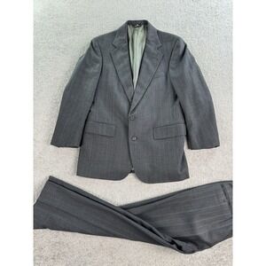 Vintage Polo University Suit 44 R Gray Wool Striped Pleated Pants USA 80s 32x28